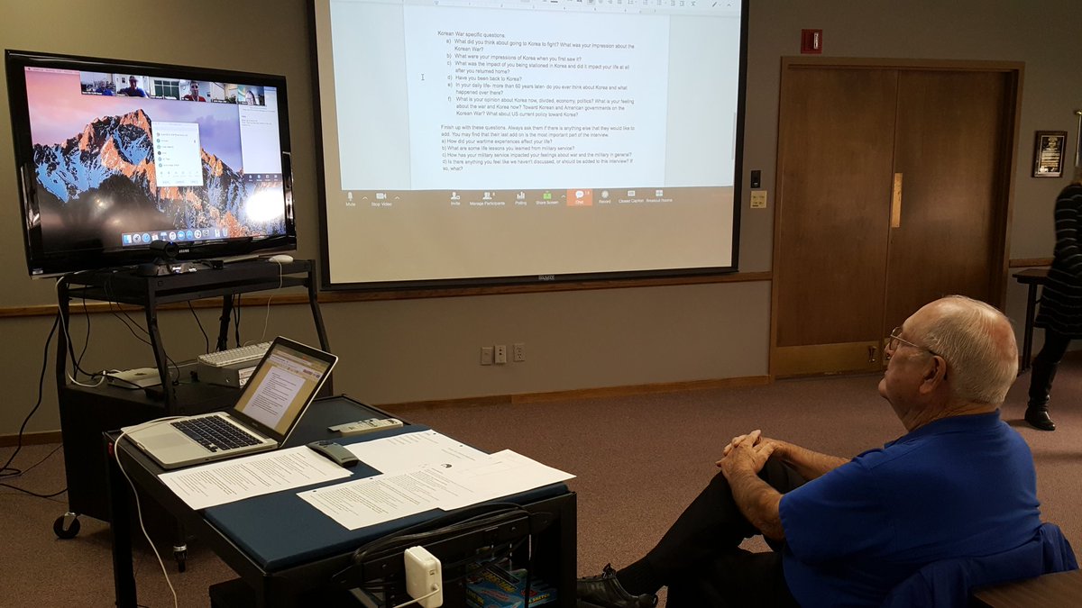 bklawonnNE's tweet photo. Teachers interviewing a Korean War Veteran through Zoom/DL today. #esu9 #thisispd https://t.co/dNsHfuqFak