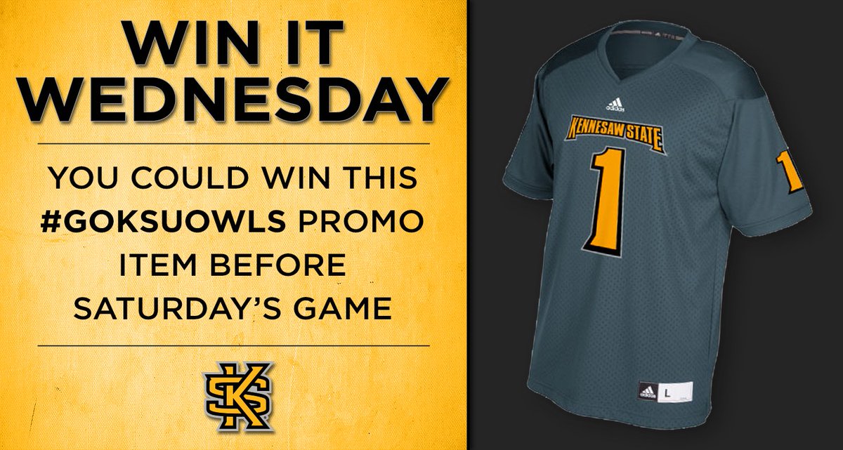 kennesawstfb's tweet photo. Get your replica gray jersey before the game this Saturday! Celebrate #WinItWednesday by RT this post for a chance to win. #GoKSUOwls https://t.co/dGPR6jxwW1