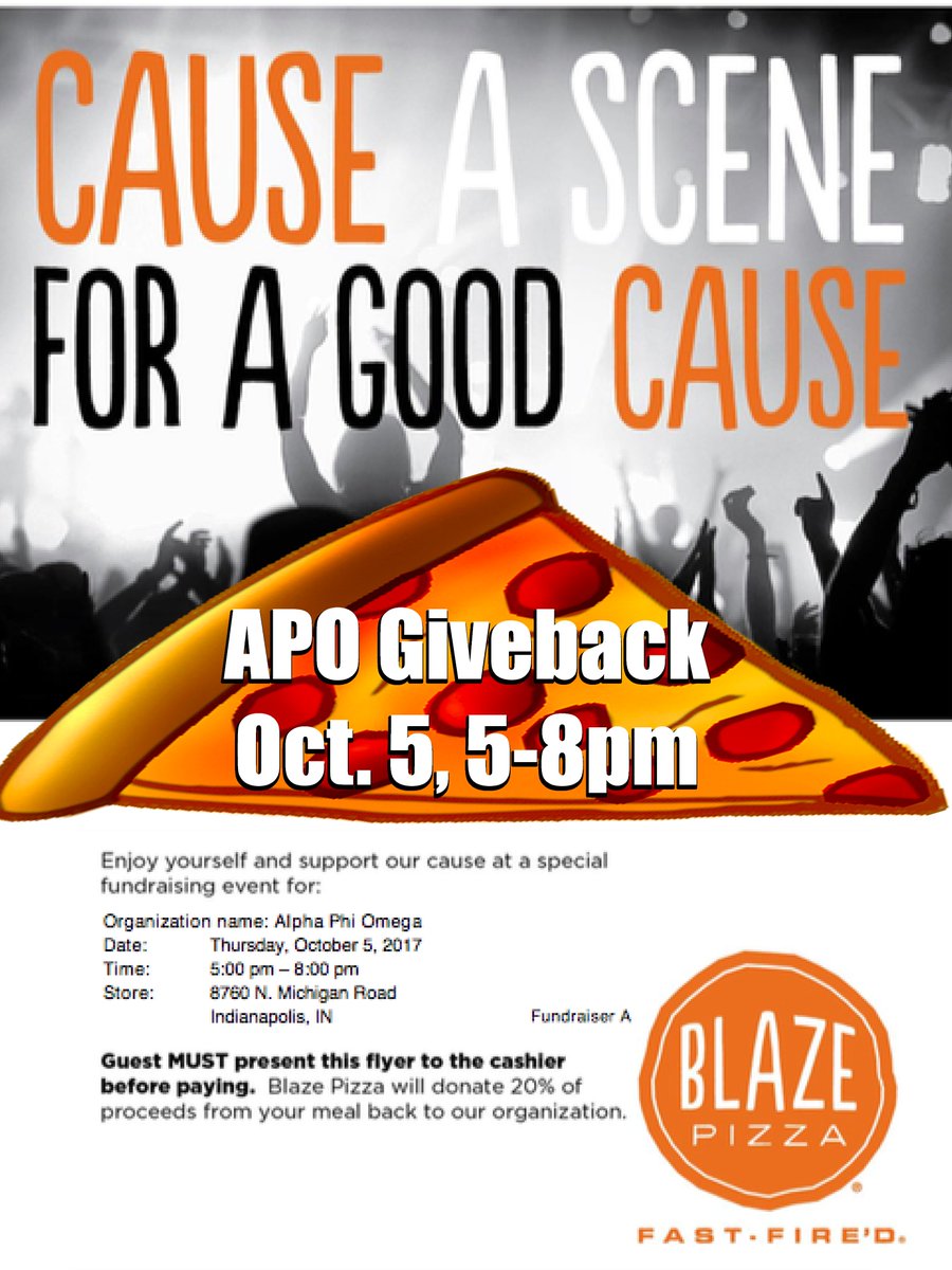 ButlerAPO's tweet image. Come out to Blaze Pizza TOMORROW Oct. 5, from 5-8 to enjoy some delicious pizza and support APO! Invite your friends!
