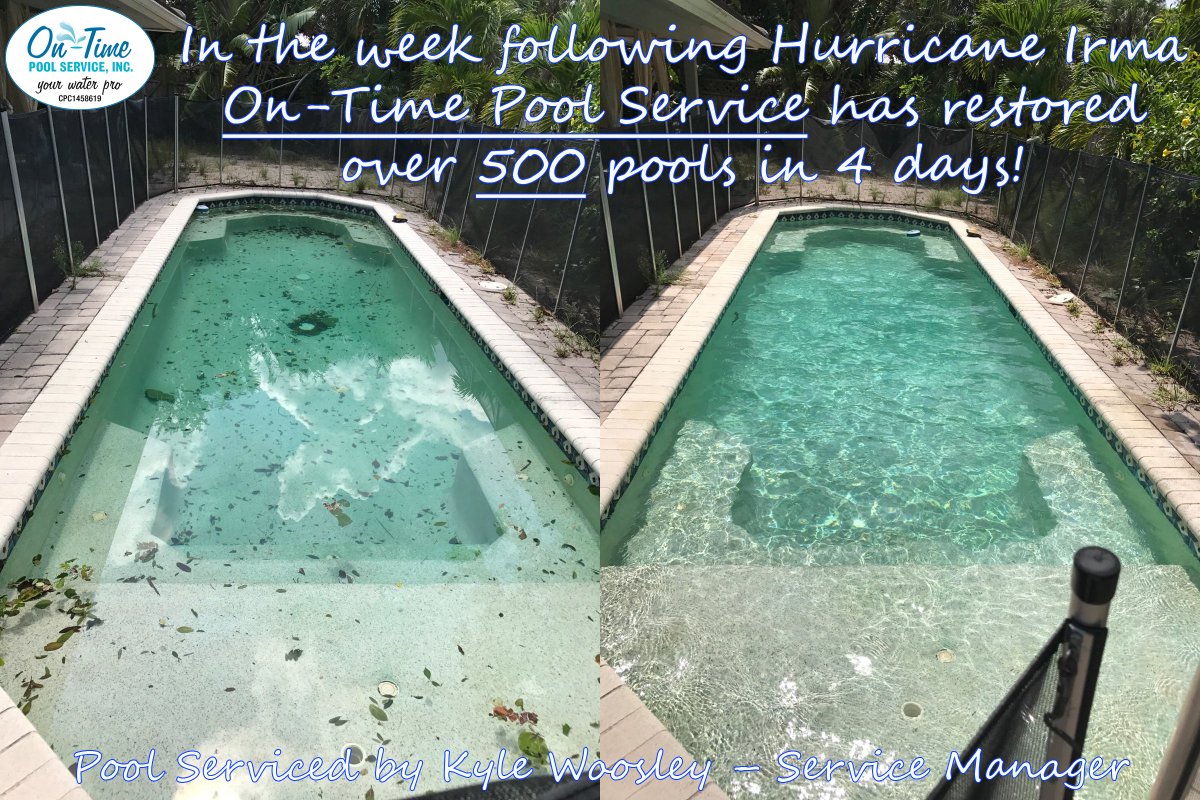 OnTimePool's tweet photo. Over 500 Pools serviced in 4 days after hurricane Irma! #hurricaneirma2017 #poolservice https://t.co/FPtANnTKjw