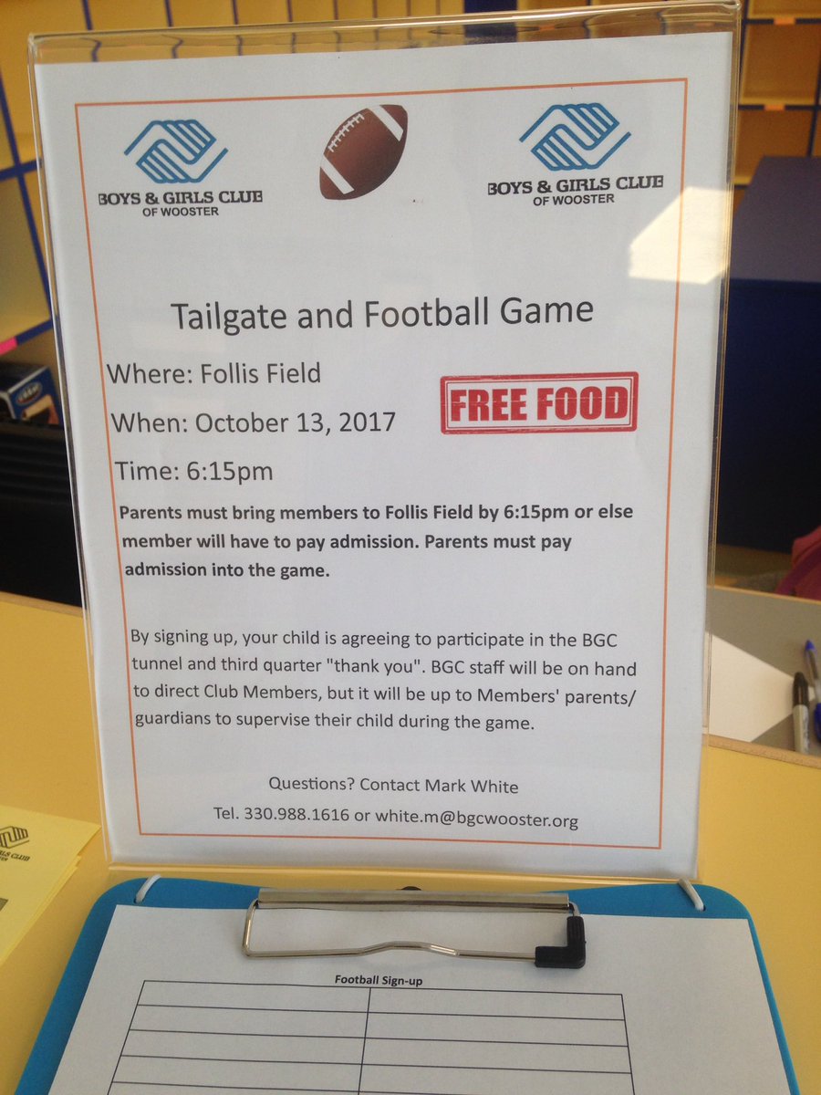 bgcwooster's tweet photo. Attention Parents‼️ if you want your child to participate in our tailgate/football game please be sure to sign them up! https://t.co/NBmqK0GMph