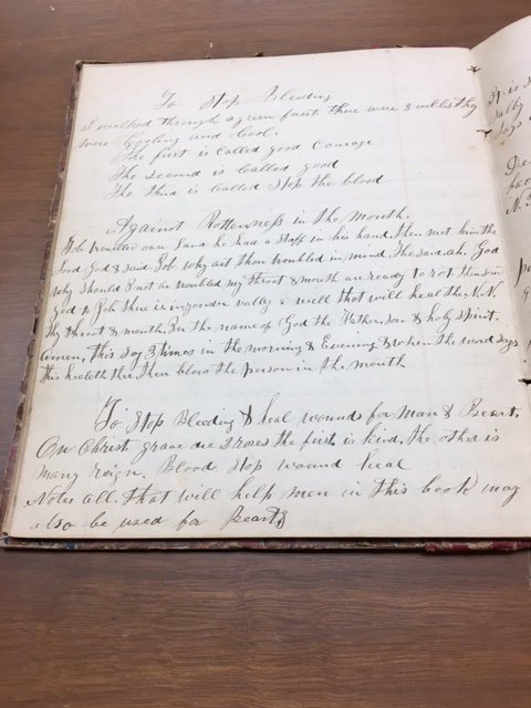 SHSofMo's tweet image. We have a spellbook hidden inside a family bible. It has some folk remedies and other odd entries #AskAnArchivist