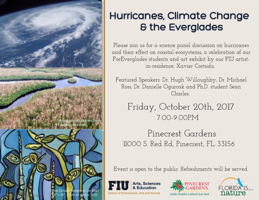 fiuseas's tweet photo. Want to find out how #Hurricanes impact the #Everglades? Come hear our experts while you enjoy art! https://t.co/tvpdj8DlwJ #WisdomWednesday https://t.co/RjVdfxww9S