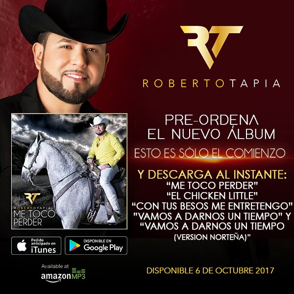 UniversalMusica's tweet photo. Pre-ordena el nuevo álbum de @roberto__tapia #EstoEsSoloElComienzo y descarga al instante #MeTocoPerder y 4 temas! https://t.co/s4LnVH04sb https://t.co/REKaPovcnm