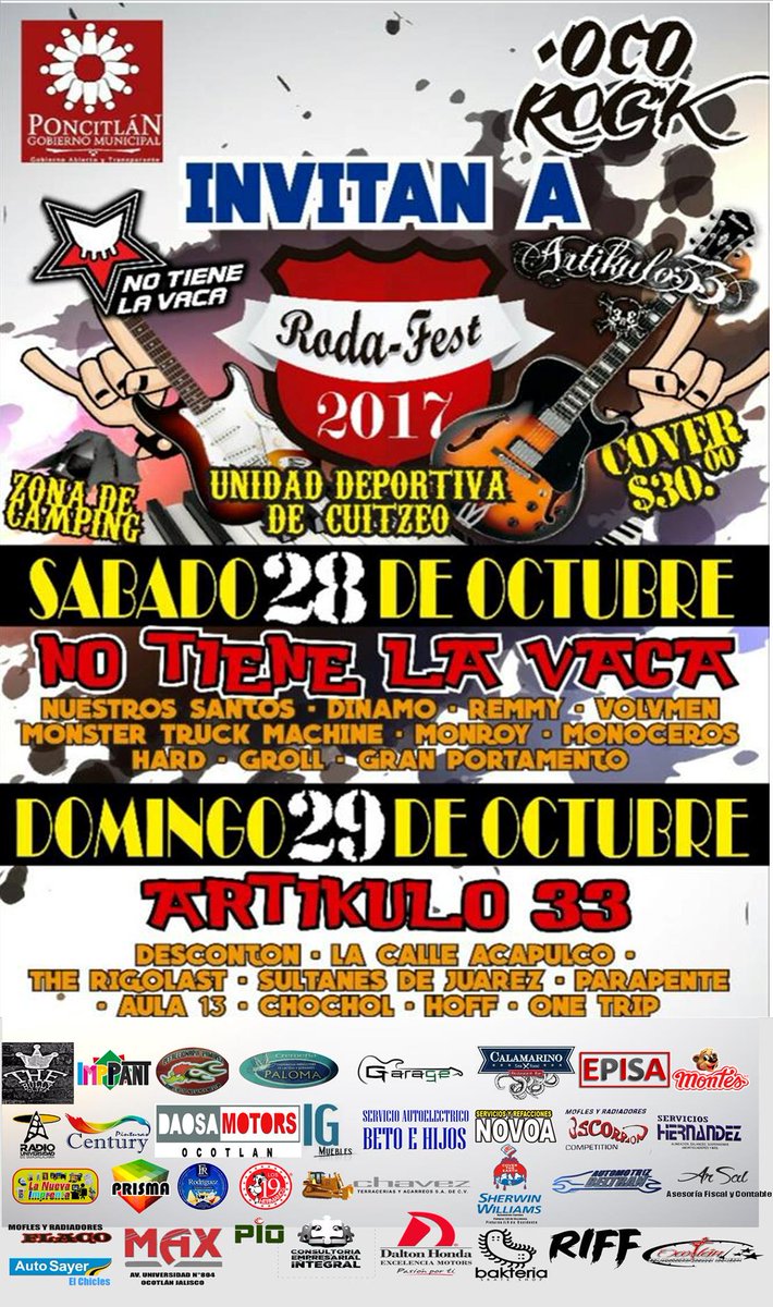 ForoOcoRock's tweet photo. #Rodafest2017 en #CuitzeoJalisco cainganle este 28  y 29 de octubre  #ZonaCamping por solo $30 disfruta de buen rock lml https://t.co/iwAaYQB5Pb