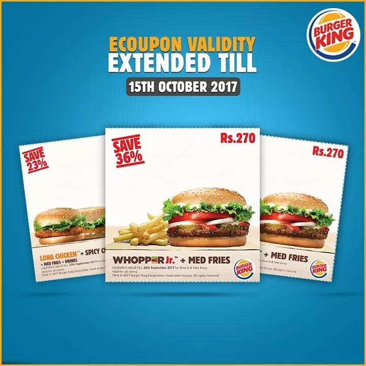 BurgerKingPak's tweet photo. #Discount on #ecoupons for an extended time! Now avail till 15 Oct 2017
*Take printout of ecoupons
*Valid on Dine-in and Takeaway only https://t.co/3IGoOfXndC