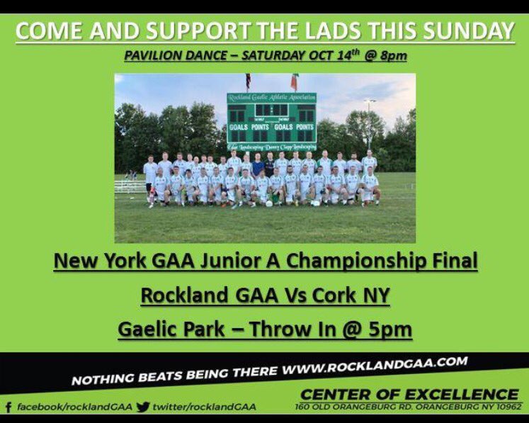 RocklandGAA's tweet photo. All roads lead to #GaelicPark this Sun Oct 8th @ 5pm for the @NewYorkGAA Junior A Final! #SeiousSupport Needed to cheer the lads on! #GAA https://t.co/myH3jyZA0C