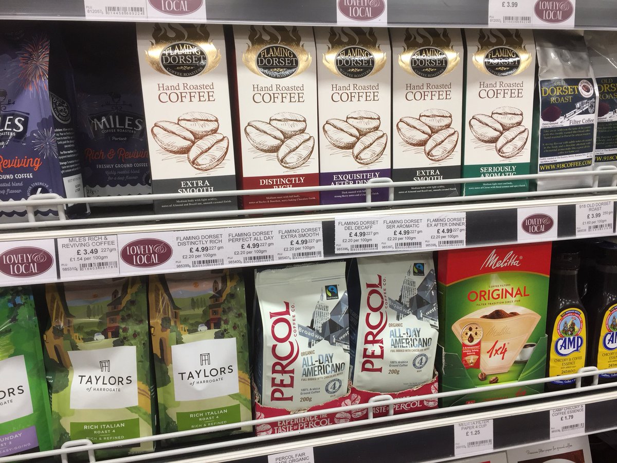 flaming_dorset's tweet photo. Our new range of coffee sits on the shelf in this supermarket perfectly, right at home in @dikeandson #dorset #coffee #supportlocal R/T https://t.co/oo3C2ubFfe