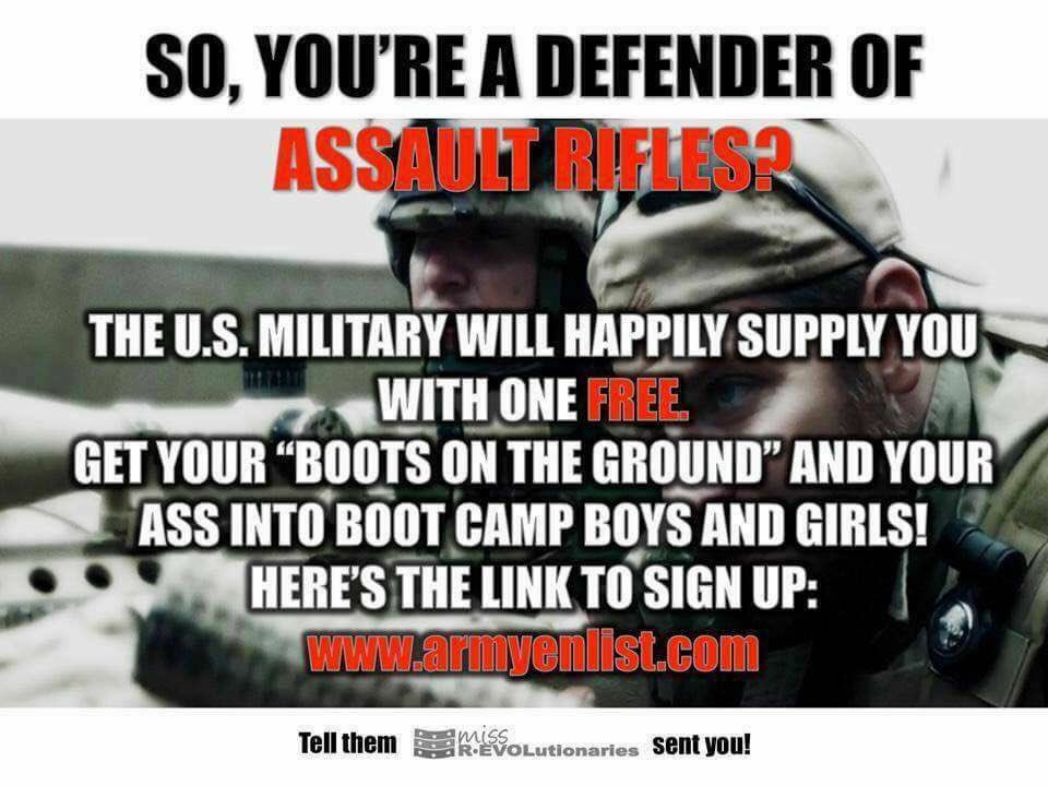 Time4Impchmnt's tweet photo. @shotsofbyrnetts @DeniseByrnes23 @MichaelTurchin @megankashat @csignguy @Robphillips_ @TomiLahren @SteveScalise So... no matter what, you still support the sale of assault riffles. You look young enough, why don't you join the military? They're hiring. https://t.co/fOHLv84y3R