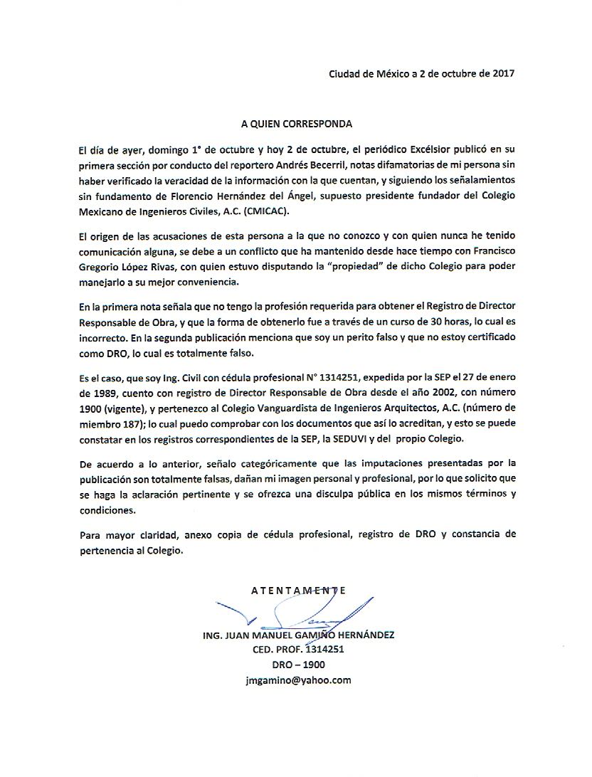 JManuelGamino's tweet photo. @Excelsior reitero mi solicitud ahora por este medio de derecho de replica por publicaciones difamatorias del 1 y 2 del presente https://t.co/ZF2auhGqMM