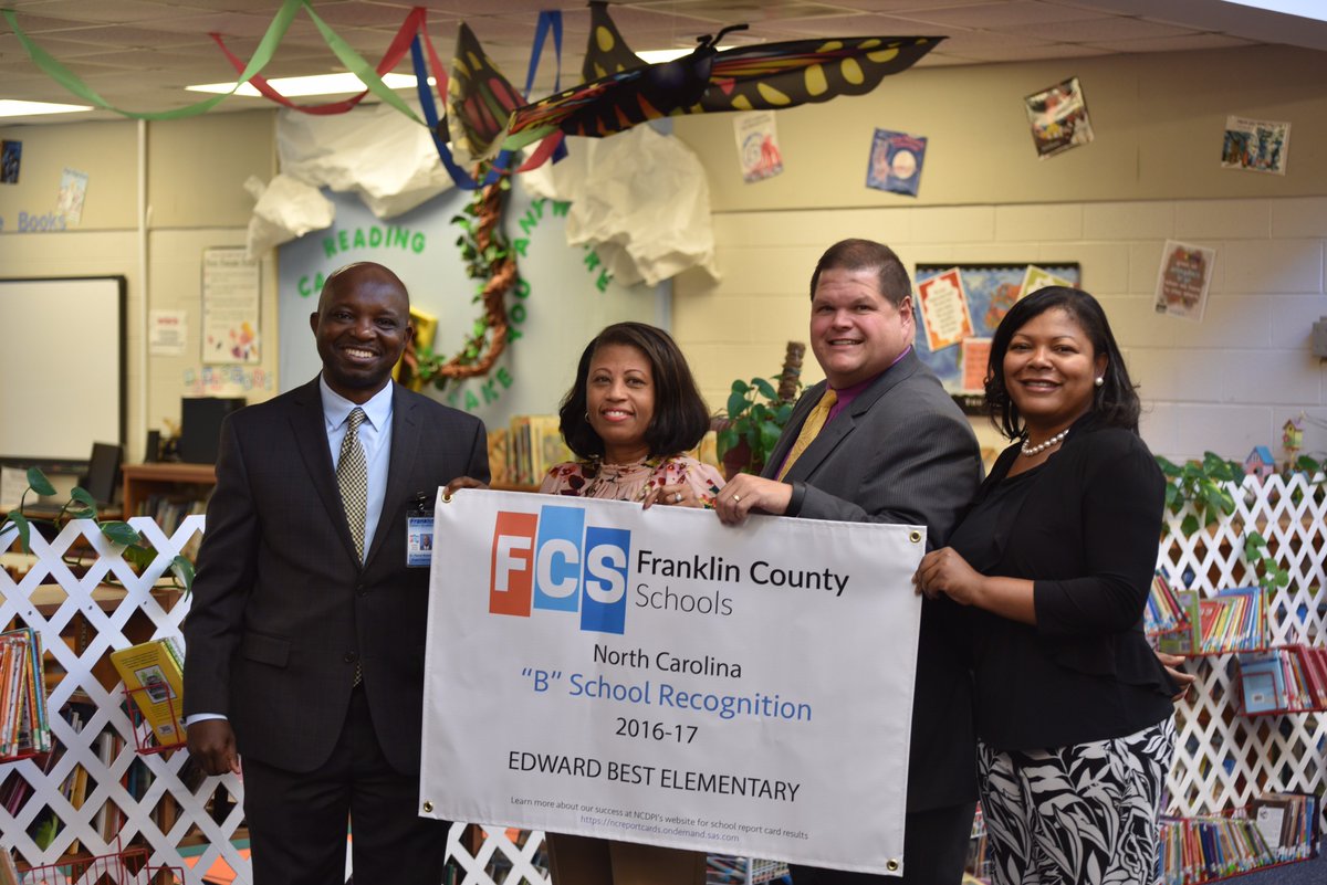 FCSchoolsNC's tweet photo. The staff @EdwardBestFCS were all smiles to receive a banner recognizing the "B" they received on their school report card. Congratulations! https://t.co/67KD8qF32S