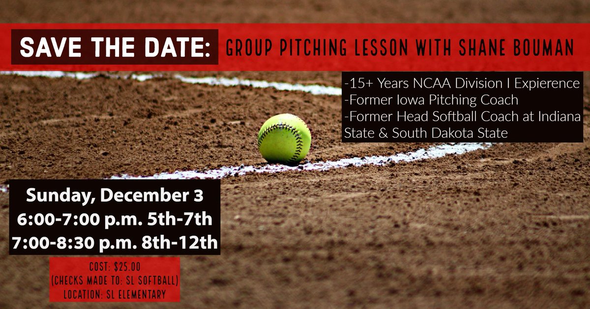 SpiritLakeSB's tweet photo. Former IOWA pitching coach and Indiana State head softball coach, Shane Bouman, to host pitching clinic at Spirit Lake. #offseasonWork https://t.co/tQRB7lvfRX