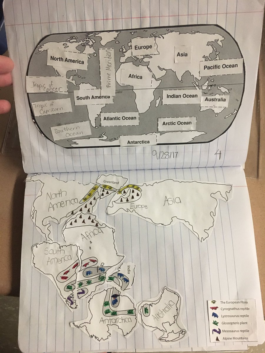 yankeesgirl4ev's tweet photo. Learned about continental drift. More background for layers of Earth and fossils! #jmiknights #edisonk12
#interactivesciencenotebook https://t.co/bfVu2C8fWB