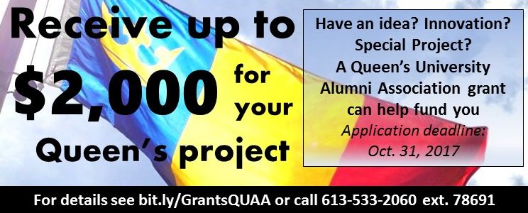 NRemillard's tweet photo. Need funding for a project that enriches the #Queensu community? Apply for a @QUAA_Board grant. Deadline is Oct. 31 https://t.co/S7VaZ2BtY8 https://t.co/3RteO0q1St