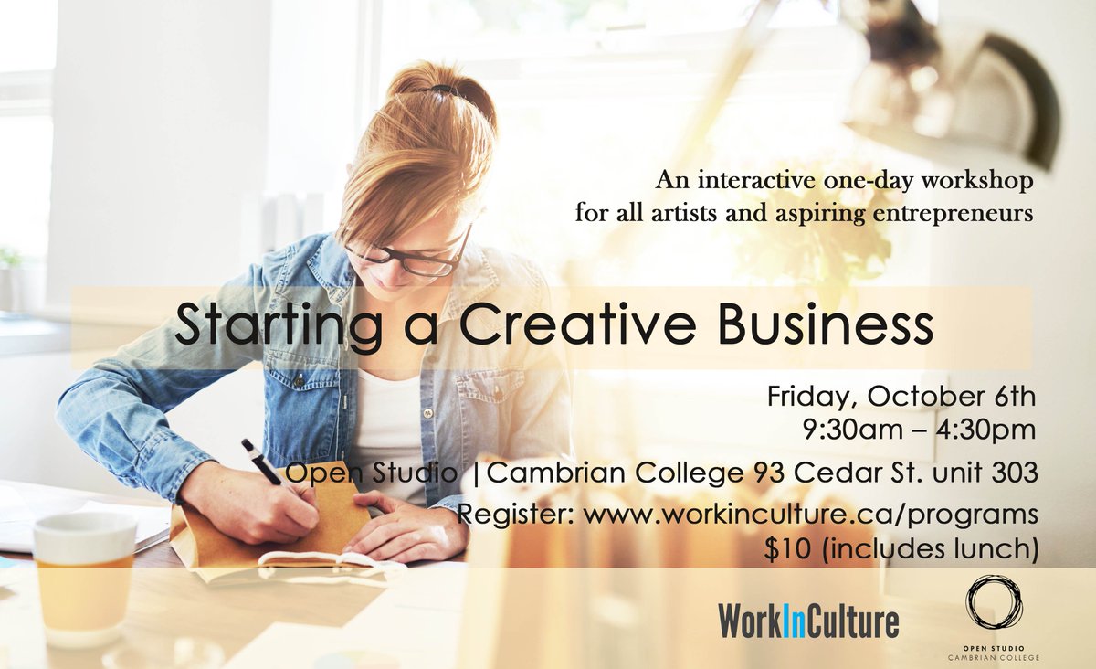 workinculture's tweet photo. Tickets are now sold out for Starting a Creative Business workshop. See you on Friday #Sudbury #ONarts #creativeentreprenuers https://t.co/ZzcgHdJf2T