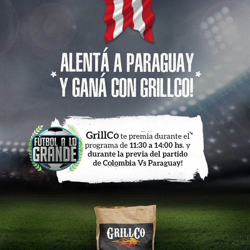 GrillCoPY's tweet photo. ¿Querés ganar premios de GrillCo? Mañana quedate atento al programa @FALG1080am https://t.co/woRVHrPvEu