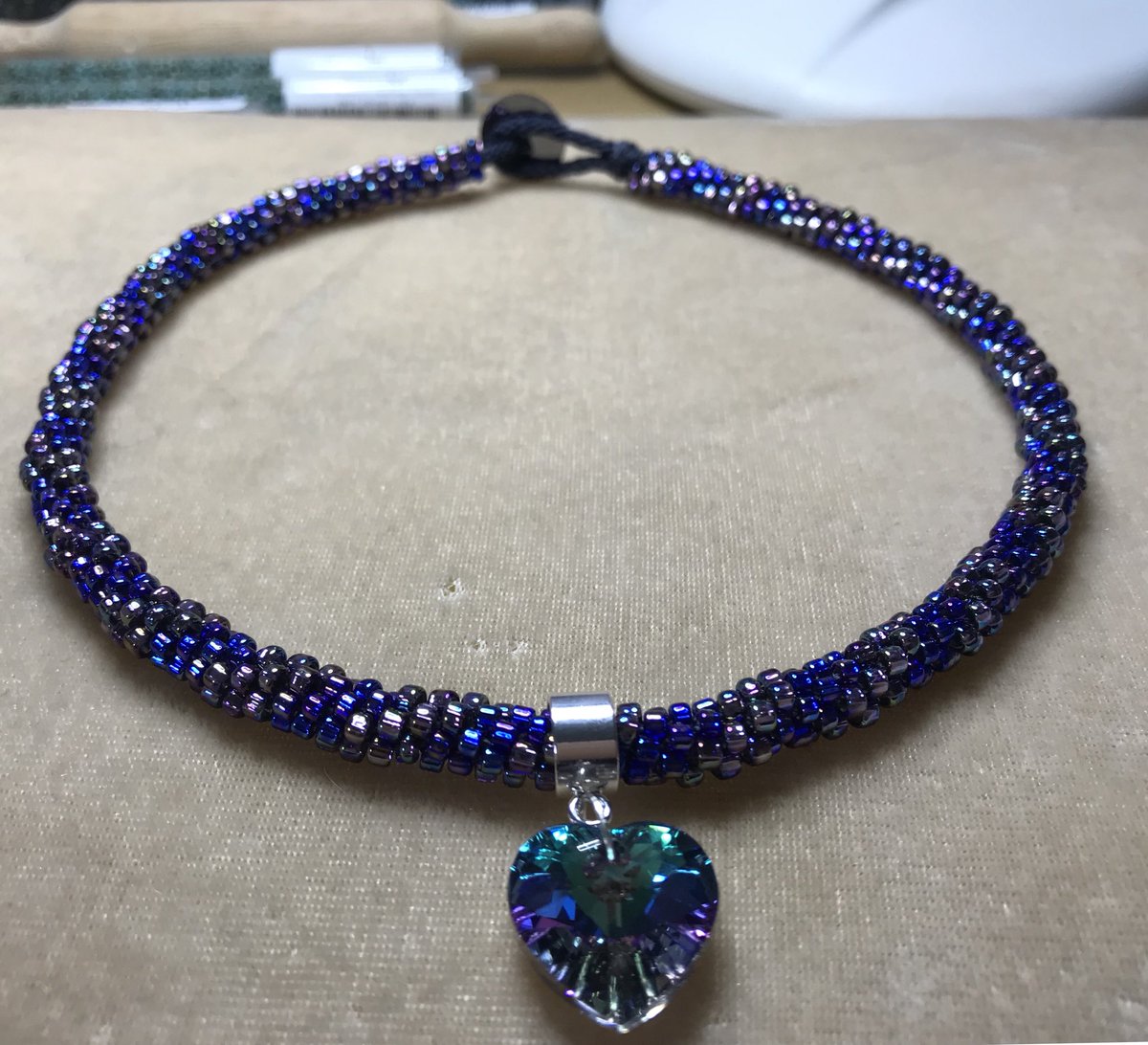 Sparkly kumihimo choker with Swarovski heart 🐝💖