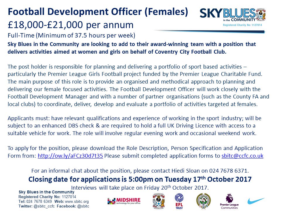 SBitC_CCFC's tweet photo. WANT TO WORK IN SPORT? | We have an exciting opportunity for someone to join our Team! https://t.co/Qoz3DDMBfT #MakingADifference https://t.co/BzNHhqoEAb