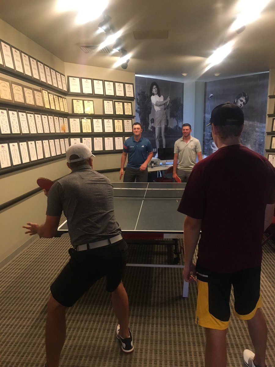 sundevilmgolf's tweet photo. Pretty big alumni ping pong match happening right now.  @JonRahmpga @NicoloGalletti @tobbeeden https://t.co/LdGmp98doT