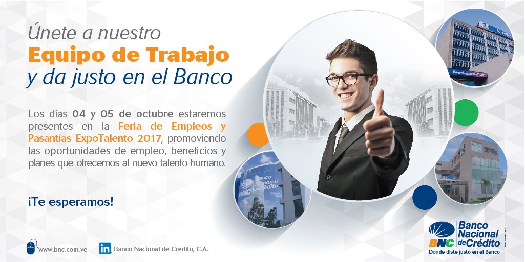 bncbanco_'s tweet photo. Este #5Oct estaremos presentes en la #ExpoTalento2017 ¡Visítanos! https://t.co/TJt1MiUSZX