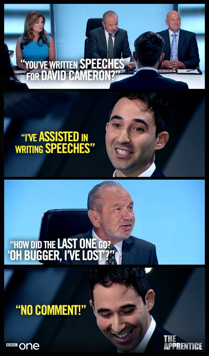 bbcapprentice's tweet photo. When @Lord_Sugar meets a candidate nicknamed ‘Tory Boy’, there’s only one winner. #TheApprentice https://t.co/06mXW52u6E