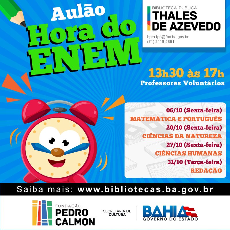RedeAnisio's tweet photo. #Biblioteca Thales de Azevedo realiza aulão gratuito de revisão para o #ENEM: https://t.co/KDjPsLGHmC. #ENEM2017, #RedeAT, #BlogDaRede. https://t.co/ZcT7lY8aM2