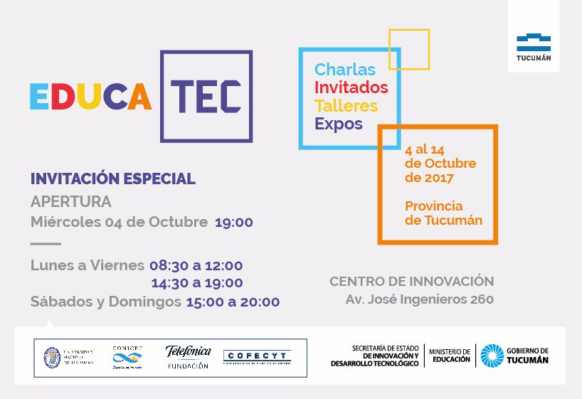 easuntok's tweet photo. [EDUCATEC] Del 04 al 14 de Octubre podrás disfrutar de charlas con invitados, talleres y exposiciones en el Centro de Innovación ¡Participá! https://t.co/UVGDhaqAJl