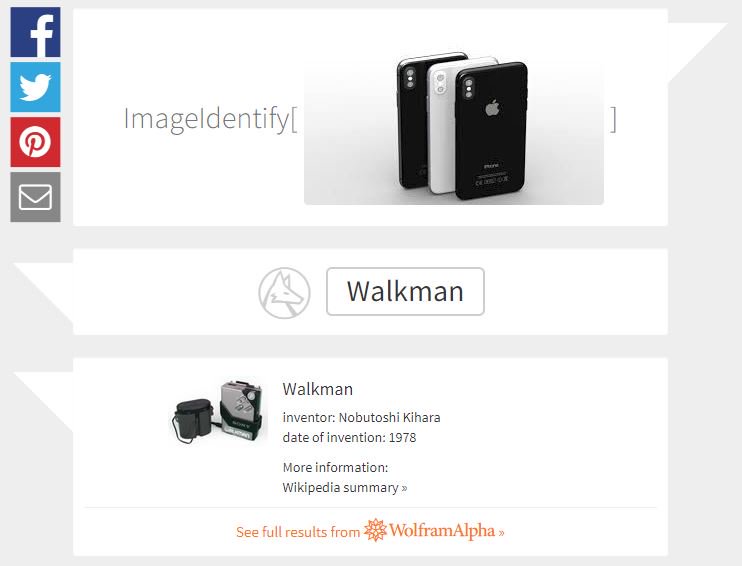 randomcashew's tweet photo. Wolfram Lang. can't tell an iPhone 8 from a Walkman.
From the Wolfram Language Image Identification Project
https://t.co/noLBtXGxC2 #WolfAI https://t.co/lrhZLxvphK