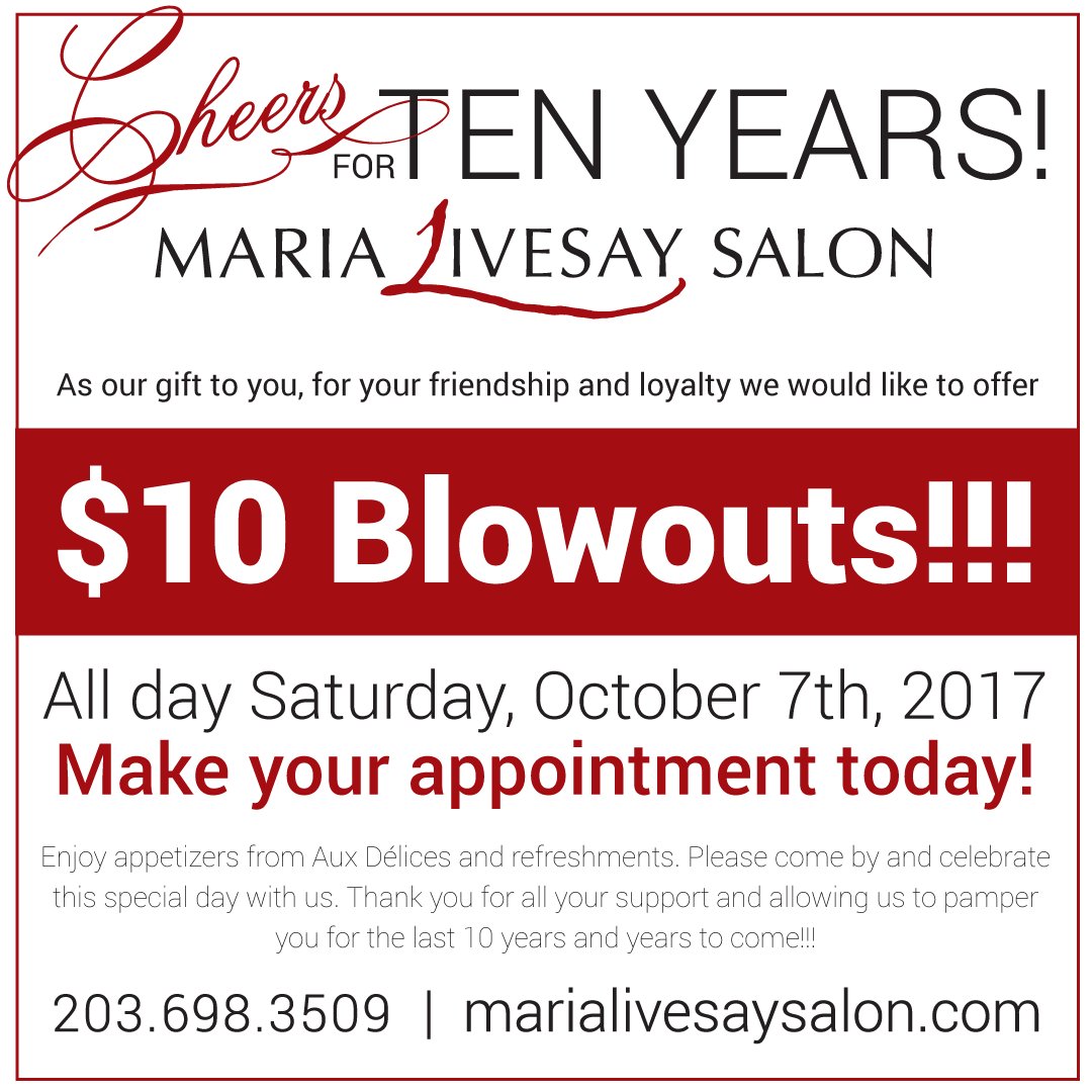 MariaLivesay's tweet photo. Celebrating 10 Years in business! Thank u to all our clients! #10DollarBlowouts #TenYears #Blessed @MariaLivesay https://t.co/eXxHtICNDt