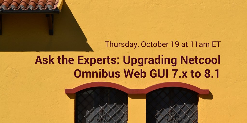 IBMMiddlewareUC's tweet photo. Ask the Experts: Upgrading Netcool Omnibus Web GUI 7.x to 8.1 webcast is coming up! Register now: https://t.co/LPMsTXzU3o 10/19 at 11am ET https://t.co/A5HuHBJdUk
