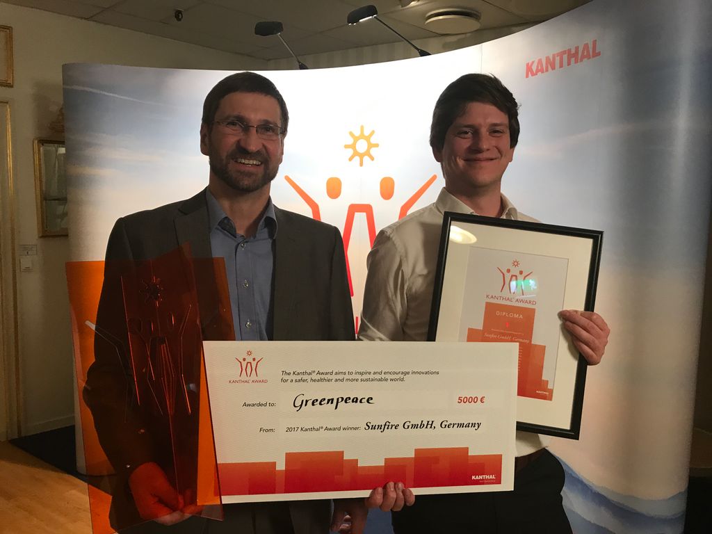 Kanthal's tweet photo. Winner of the 2017 Kanthal Award is Sunfire GmbH, Germany! Congratulations! https://t.co/bdMelkpZ82