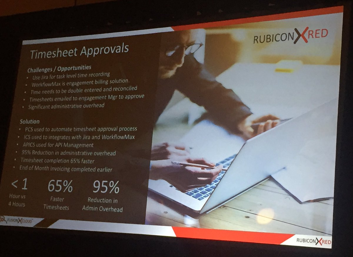 rubicon_red's tweet image. #oow17 John Deeb timesheet approvals #OraclePCS #OracleICS #OracleAPICS to extend #SaaS @JIRA @WorkflowMax @soacommunity @VikasAatOracle