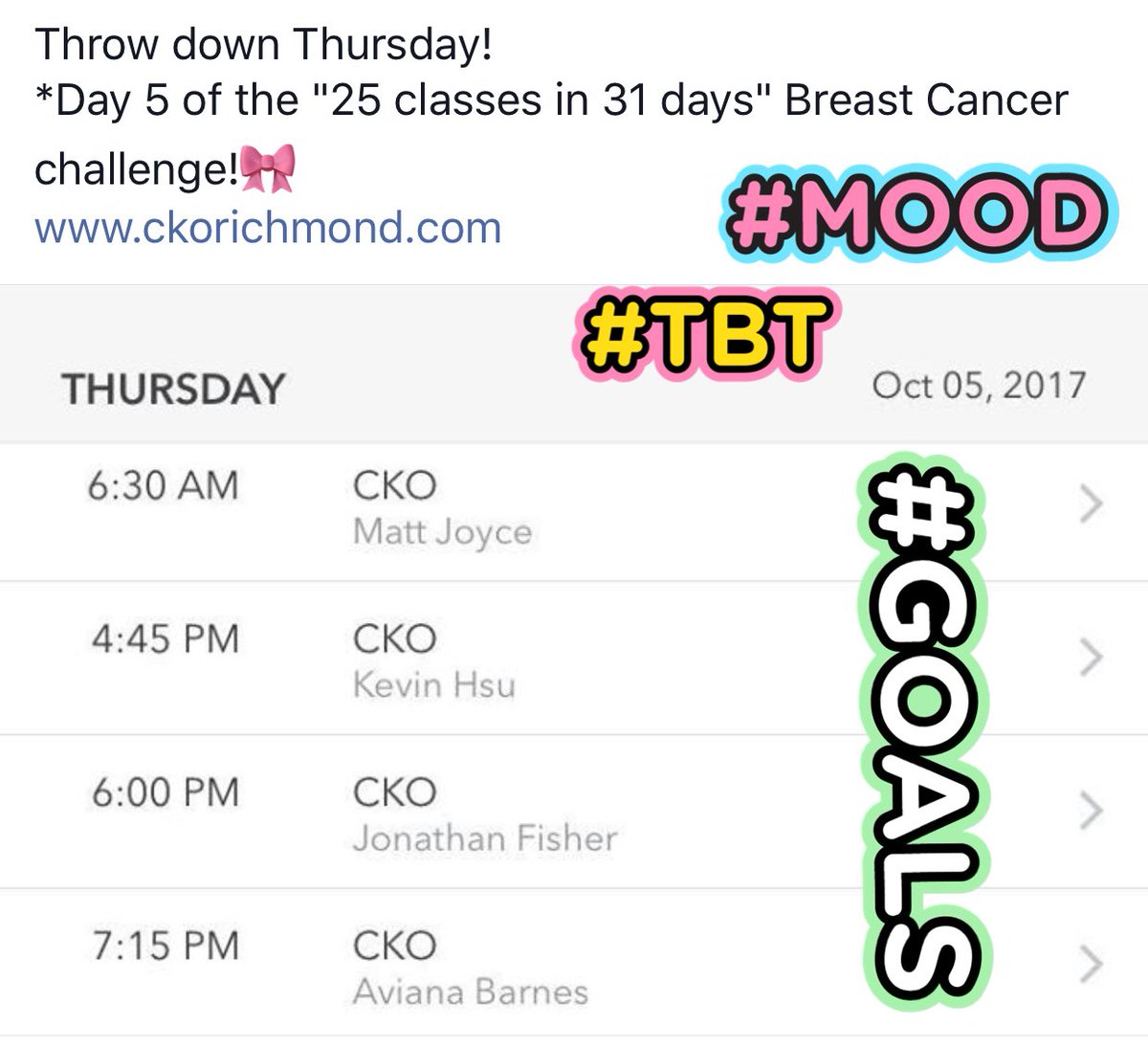CKO_RVA's tweet photo. #Thursday @ #CKOKickboxing #RVA 
3 Classes &amp; #Gloves for $19.99
#BreastCancerAwareness #challenge 
https://t.co/XLg1hZRzV1 https://t.co/n9zeV2kz9K