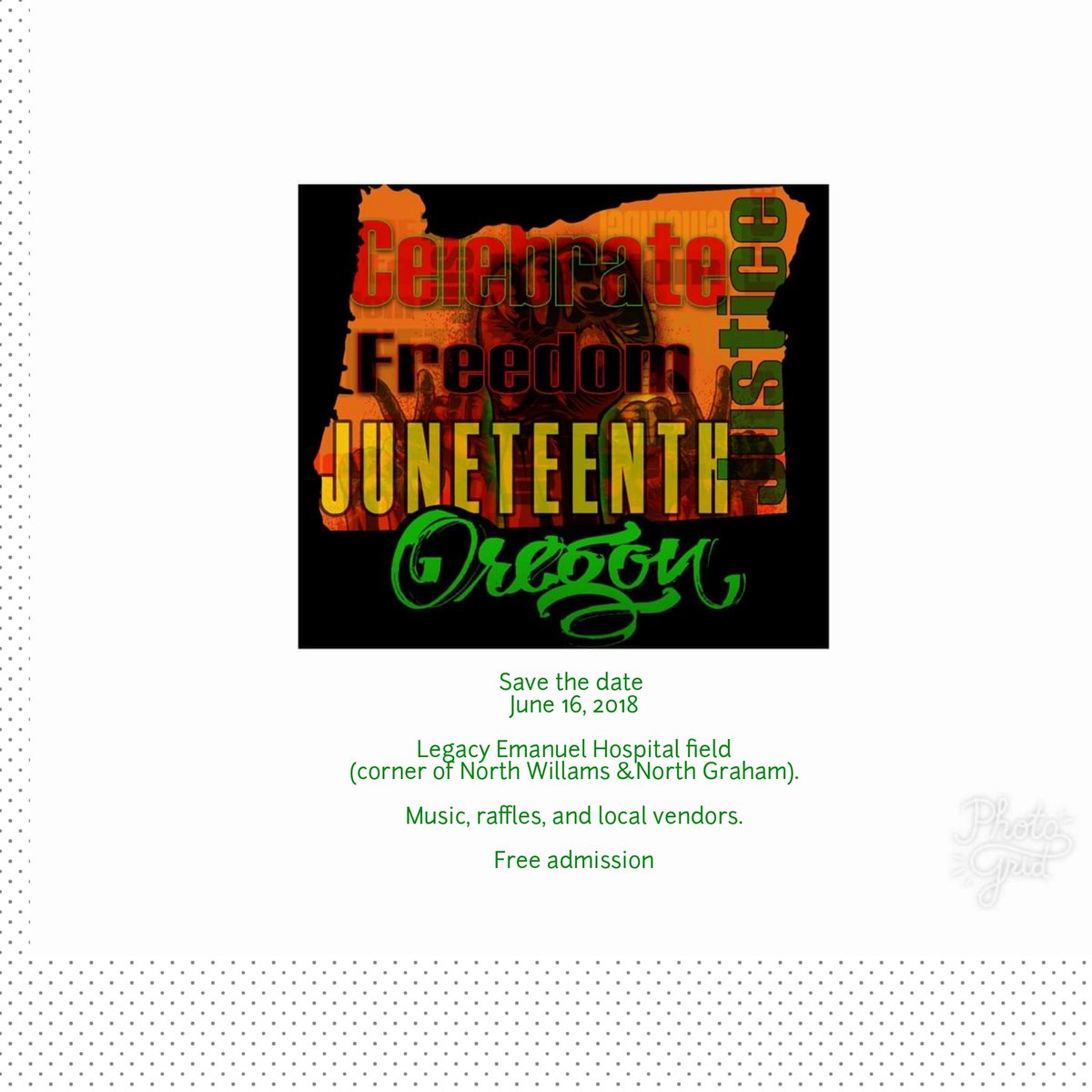JuneteenthOR's tweet photo. Save the date #Juneteenth Celebration 6/16/18 in Portland, Oregon. Follow @JuneteenthOR for details and updates. #juneteenthor https://t.co/SKICD838Kg