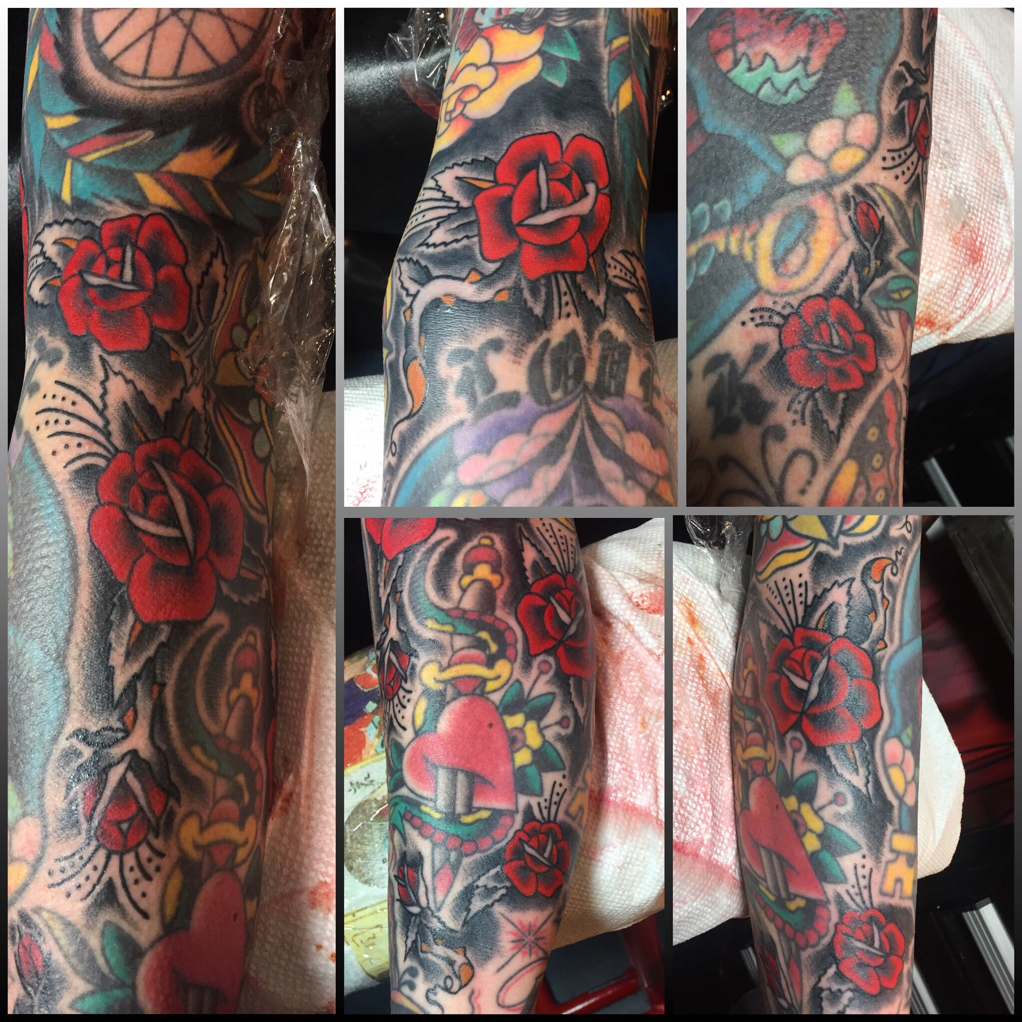 traditional rose tattoos sleeve