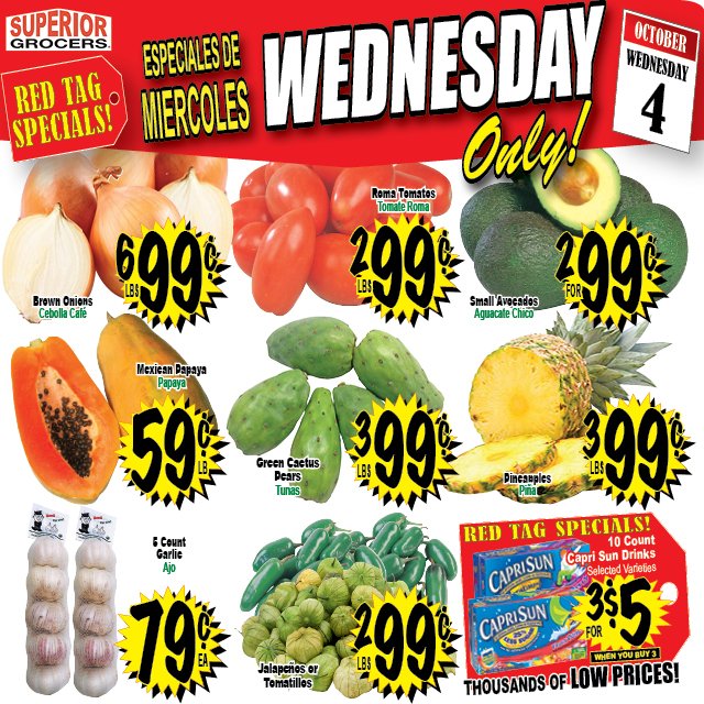 SuperiorGrocers's tweet photo. Head on over to your local #superiorgrocers for these Wednesday's Specials.
#redtagspecials #wednesdayonly https://t.co/7jPuumRBLu