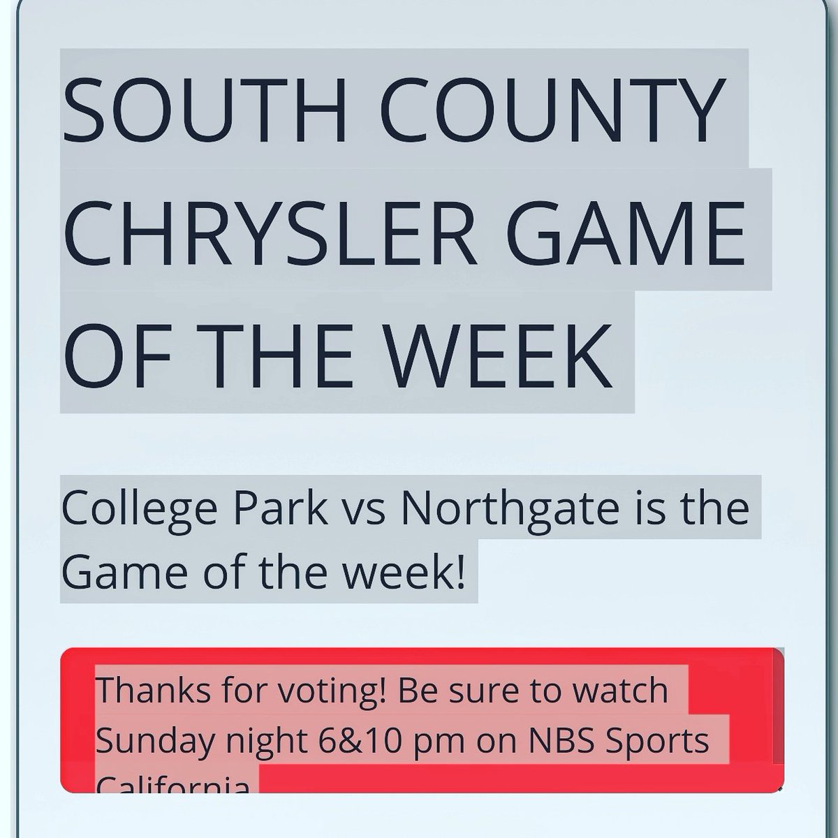 CP_Falcons's tweet photo. College Park vs Northgate voted game of the week. With the game at Nortgate let's fill the stands. https://t.co/w1r0YO72vj
