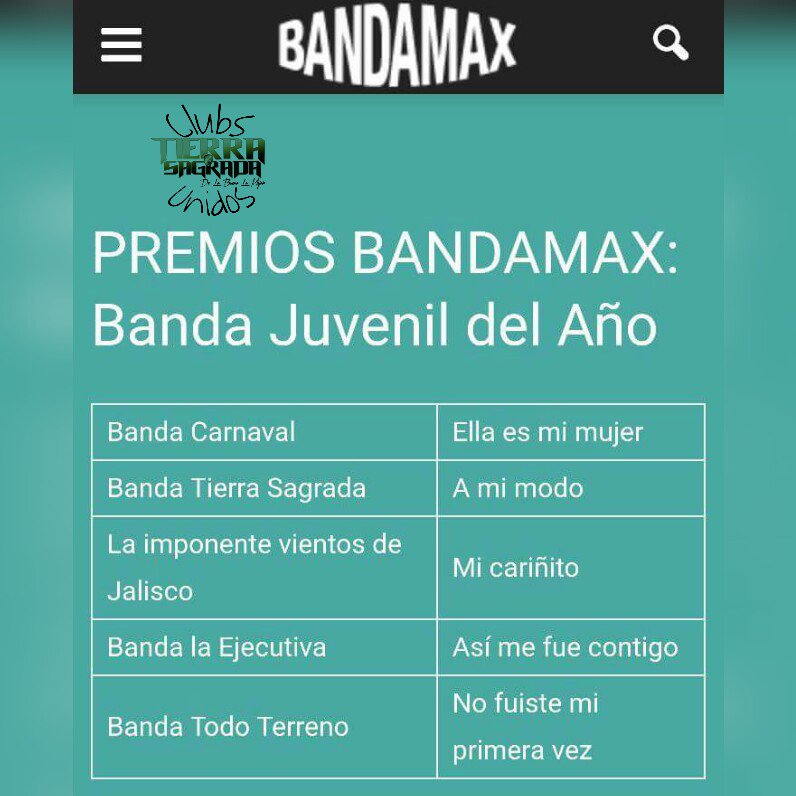 lasmalastsoax's tweet photo. @tierrasagrada1 🎵 nominados como #BandaJuvenildelAño en los #PremiosBandamax @TvBandamax  📺
⭕ClubsUnidos⭕
#MalasTS https://t.co/HrWIVUZIo3