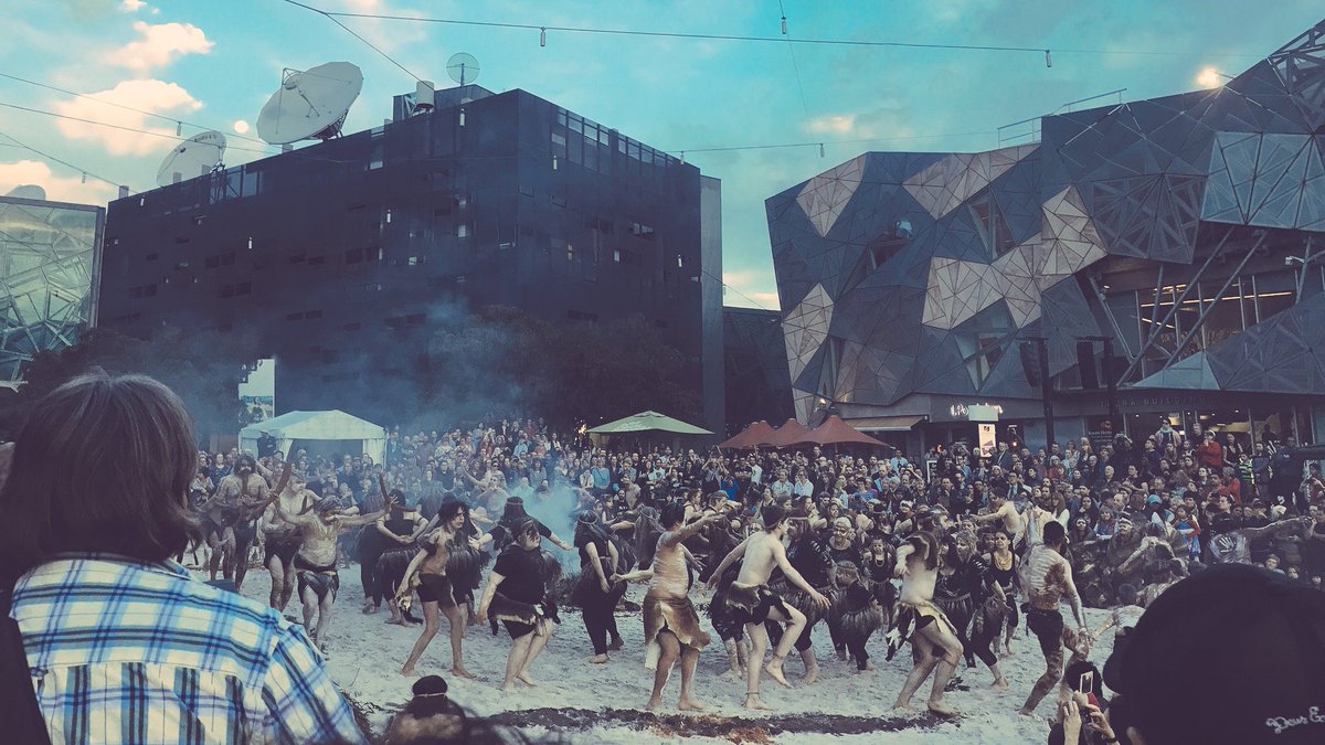 bethanyaq's tweet photo. Wonderful to witness #Tanderrum last night w/ Uncle Jack Charles narrating the stories of the Kulin Nation for @melbfestival opening https://t.co/5P3UxhVuE3