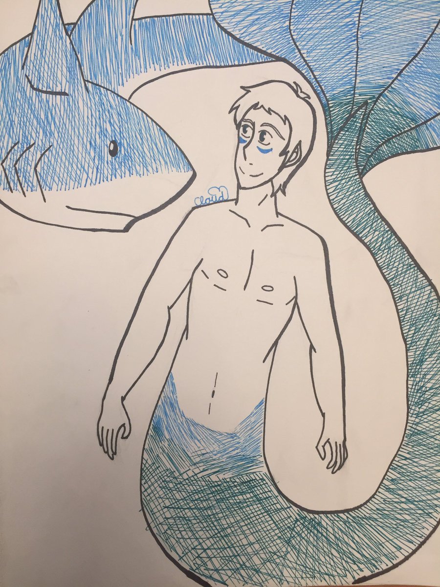 cloudwolfanime's tweet photo. Underwater #inktober2017 Merman!Lance with a friendly shark #Voltron #Lance #Mermanlance https://t.co/hQoVpezKy6