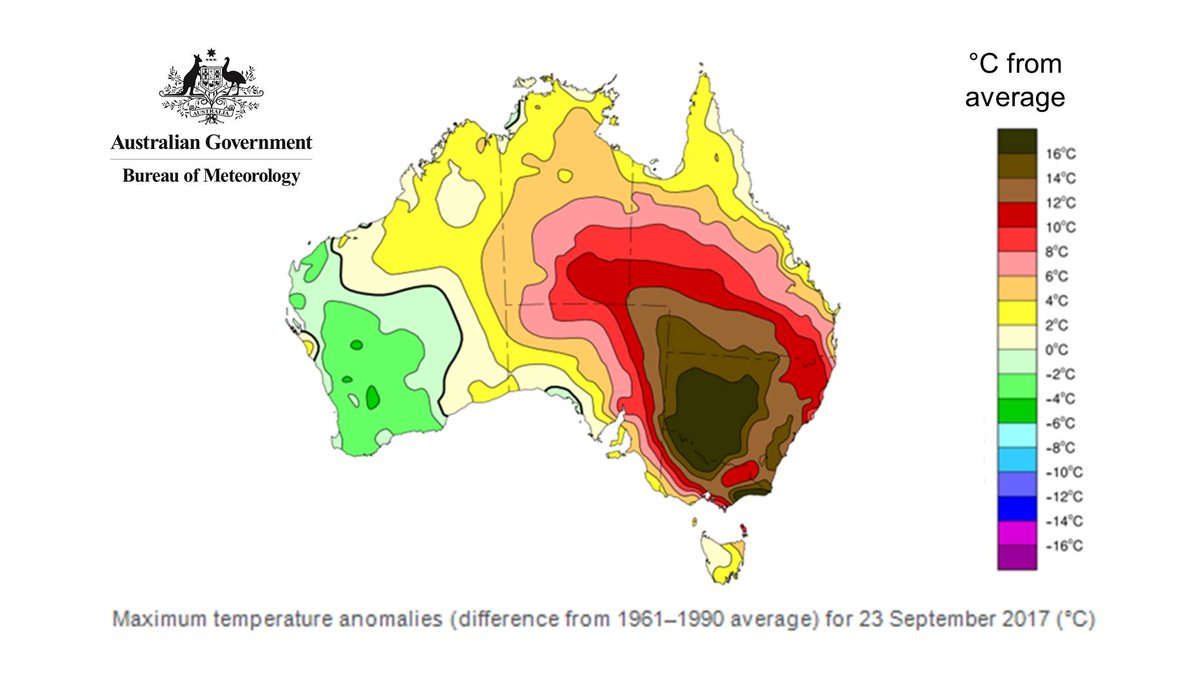 BOM_au's tweet photo. Exceptional heat experienced in eastern Australia in late September—Special #Climate Statement: https://t.co/nBRl46uR4C https://t.co/0mmCFJ0p1t