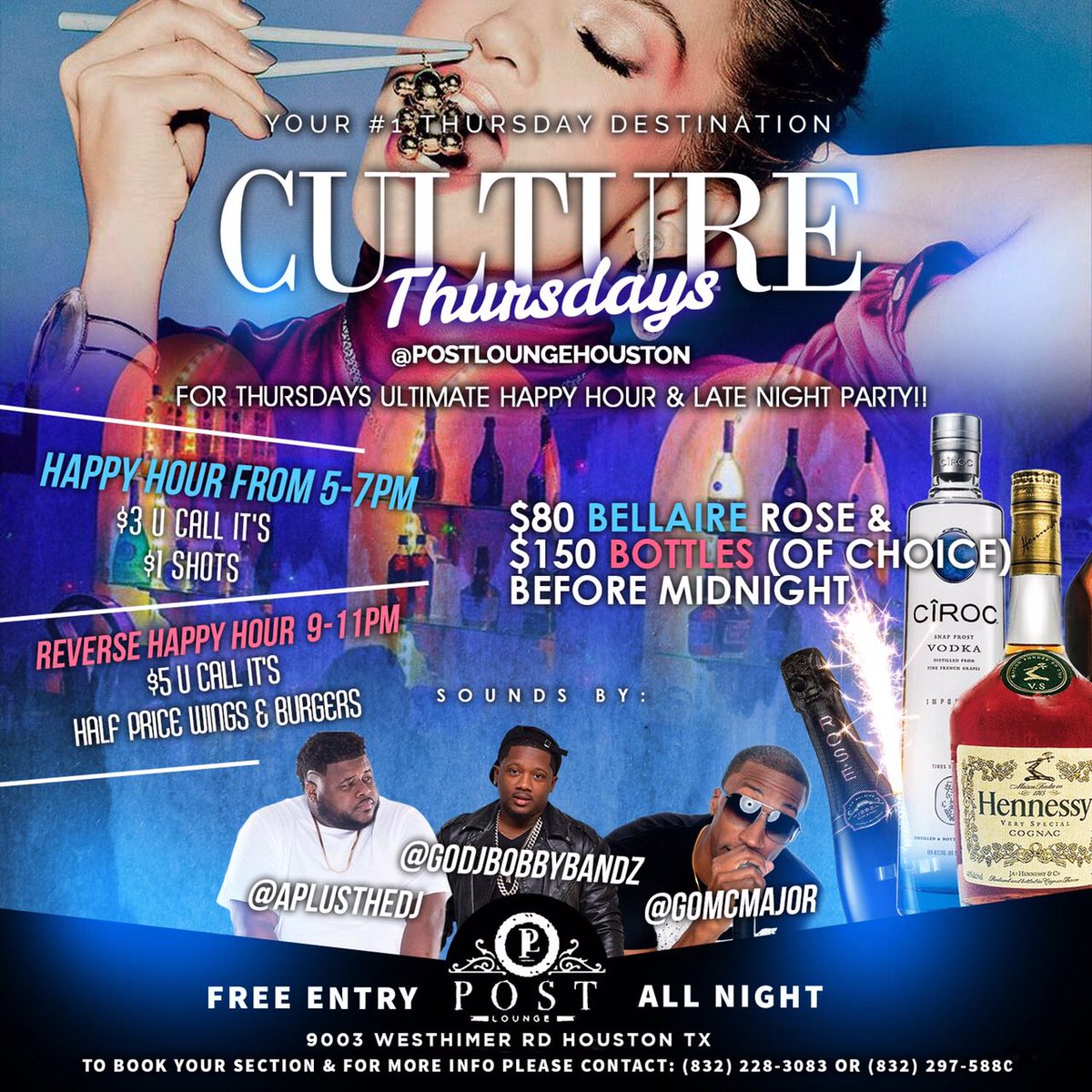 RealEstatePolo's tweet photo. #CultureThursdays #PostLounge 9003 Westheimer Rd | #FreeEntry+$3 Any Drink+$1 Shots+$5 Wing Basket+$150 Bottles Info 713.955.8946 #BookNow https://t.co/l2zMwjprZj
