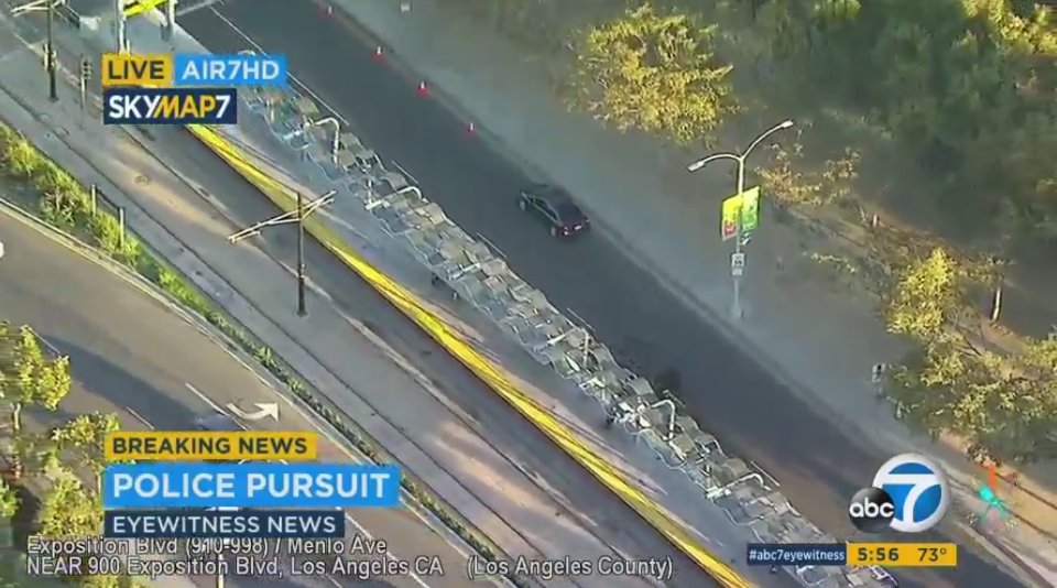 ABC7's tweet photo. #LIVE: #Chase continues on Exposition Blvd. near busy USC campus to S. Figueroa https://t.co/qn2PsyOOI0 https://t.co/2dXwhlCtoI