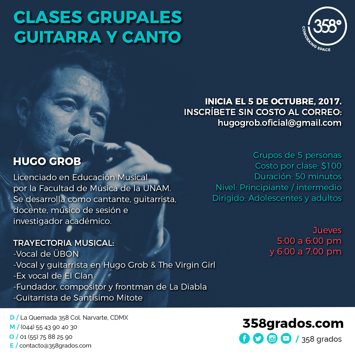 358grados's tweet photo. ¡Aún estás a tiempo para inscribirte a las clases de guitarra y canto! https://t.co/pkptvEU1zM