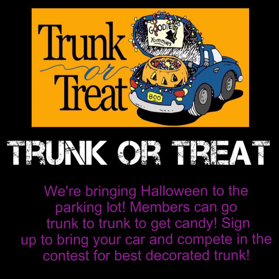 We’re so excited for Trunk or Treat! Bring your car &amp; 2 bags of candy! If you want to compete in the best decorated car contest!