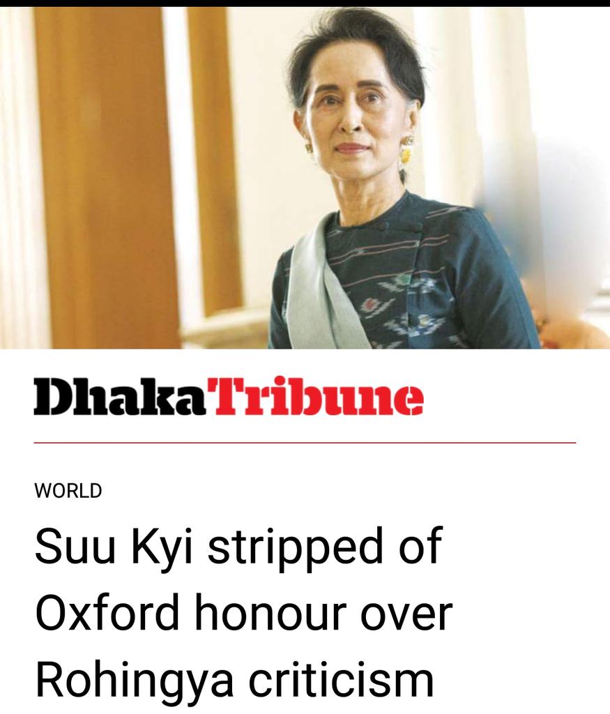 ForRohingya's tweet image. An honour bestowed on Myanmar leader Aung San Suu Kyi by the city of Oxford has been withdrawn owing to her ------

 dhakatribune.com/world/2017/10/…
