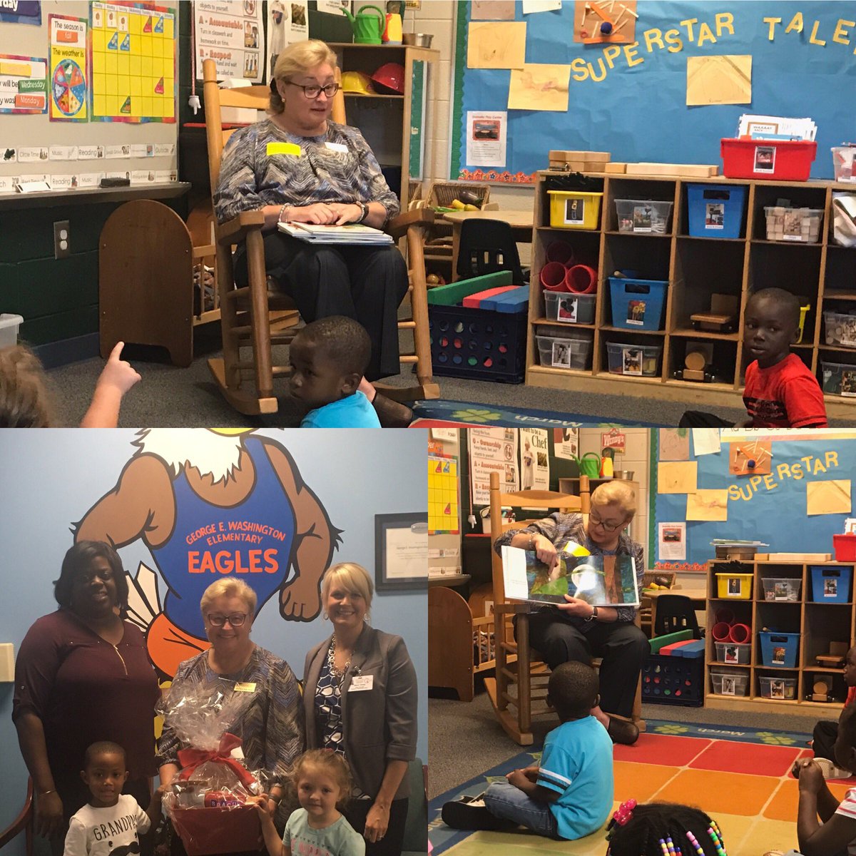 WeAreGEWES's tweet photo. Thanks to Martha Ann Todd, Executive Director @ The Governor's Office of Student Achievement for reading to our Pre-K students! https://t.co/CWD1BiX8Hu