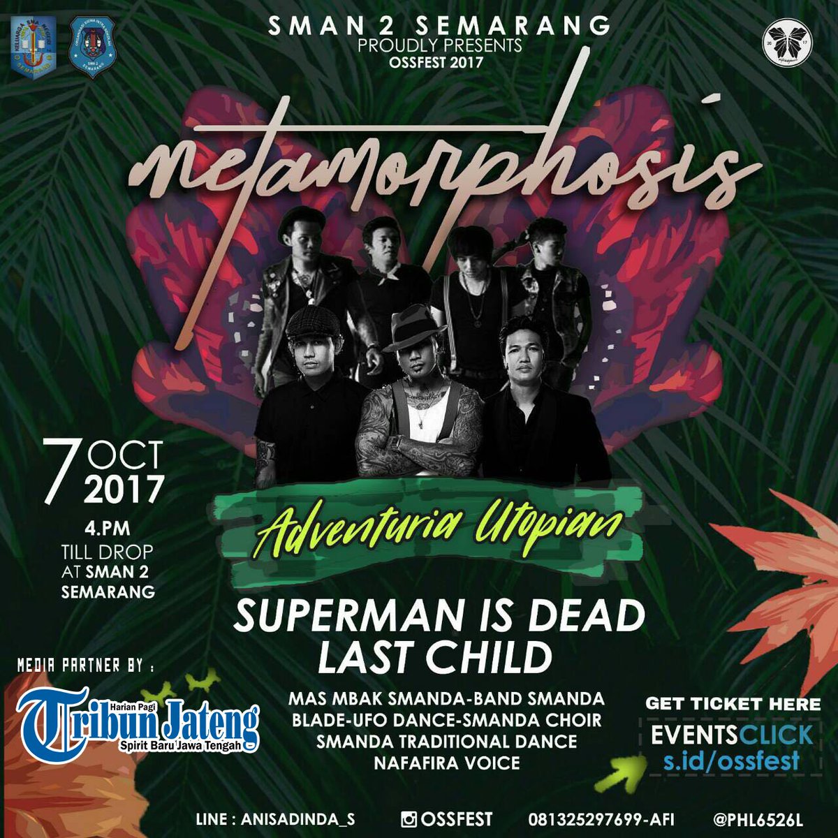 tribunjateng's tweet photo. SMA N 2 PROUDLY PRESENT
Presale A 35k (Gelang+Tiket)
Presale B 50k (Gelang+Gantungan kunci + tiket)
#OSSMANDA
#OSSFEST
#METAMORPHOSIS2017 https://t.co/rJB4PvSa0P