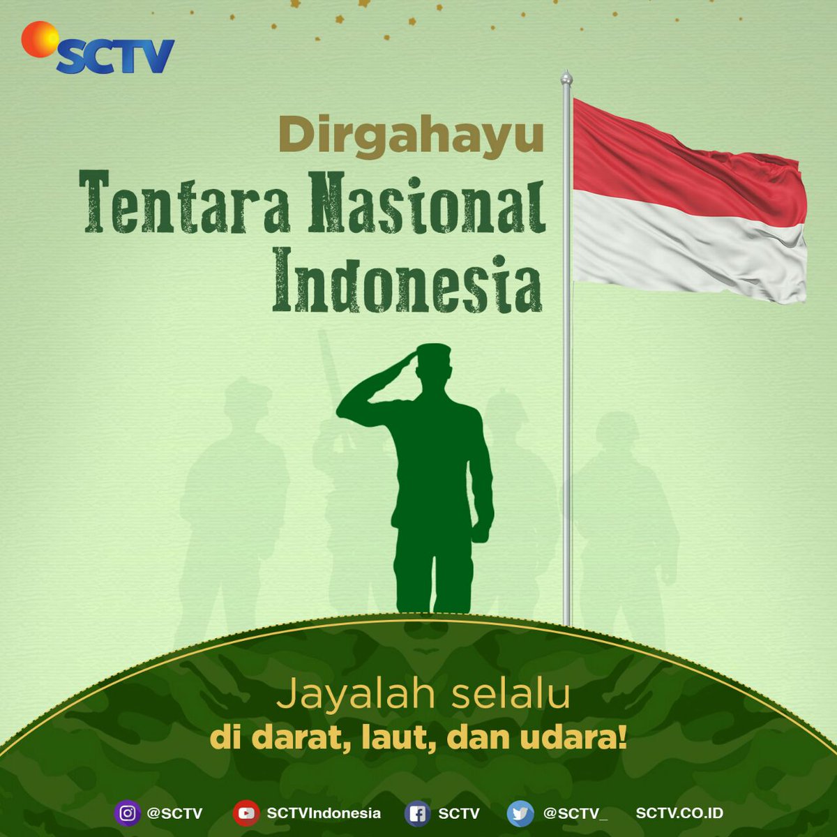 SCTV's tweet photo. Dirgahayu TNI! 

Jayalah selalu di darat, laut dan udara! https://t.co/wmPYuwFlDU
