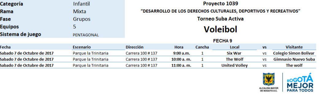 ProyectSuba245's tweet image. PROGRAMACIÓN VOLEIBOL TORNEO SUBA ACTIVA #SUBACUENTA